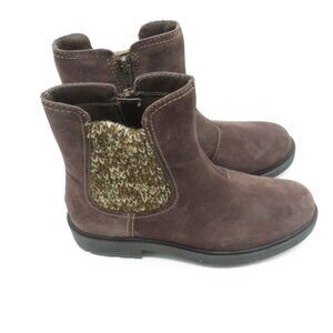 Clarks Women's Brown Suede Ankle Boots Knit Panels Side Zippers 7M NEW